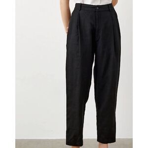 LinenID Studio Pants Women's Small Black Linen Tapered Pleated Elastic Waist